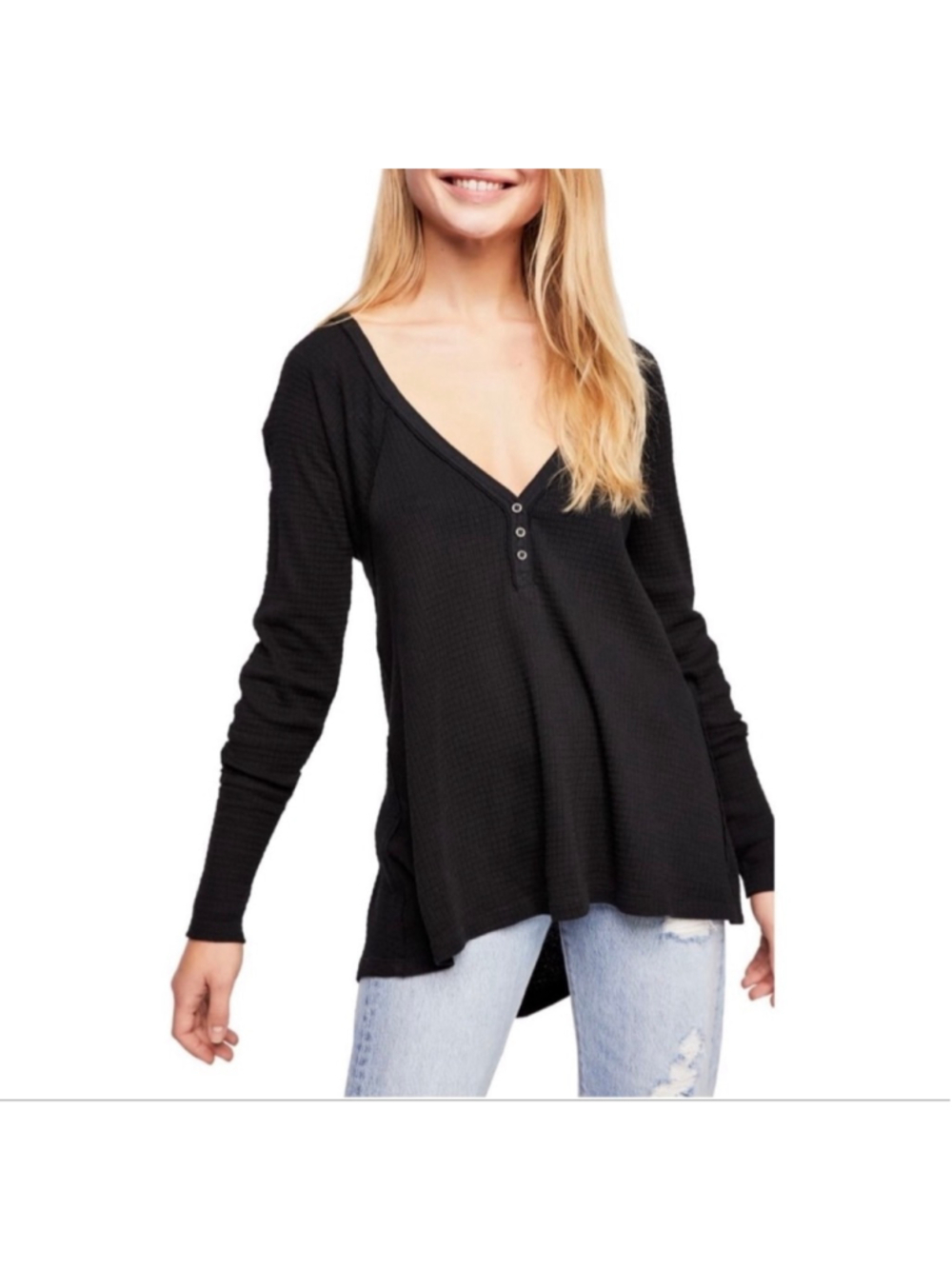 Free People Citrine Textured Cotton Blend Top Black XS